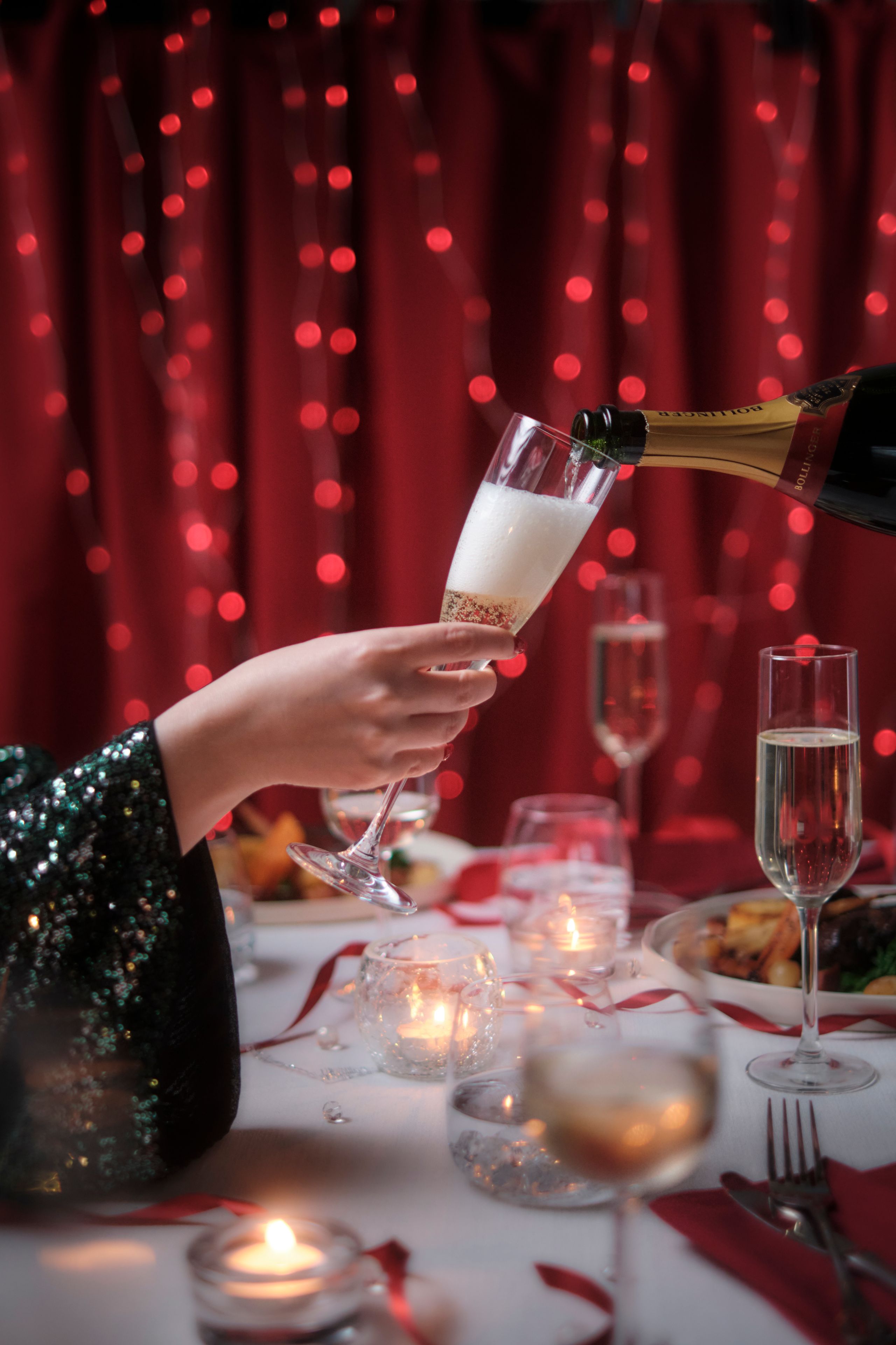 Champagne flute being filled