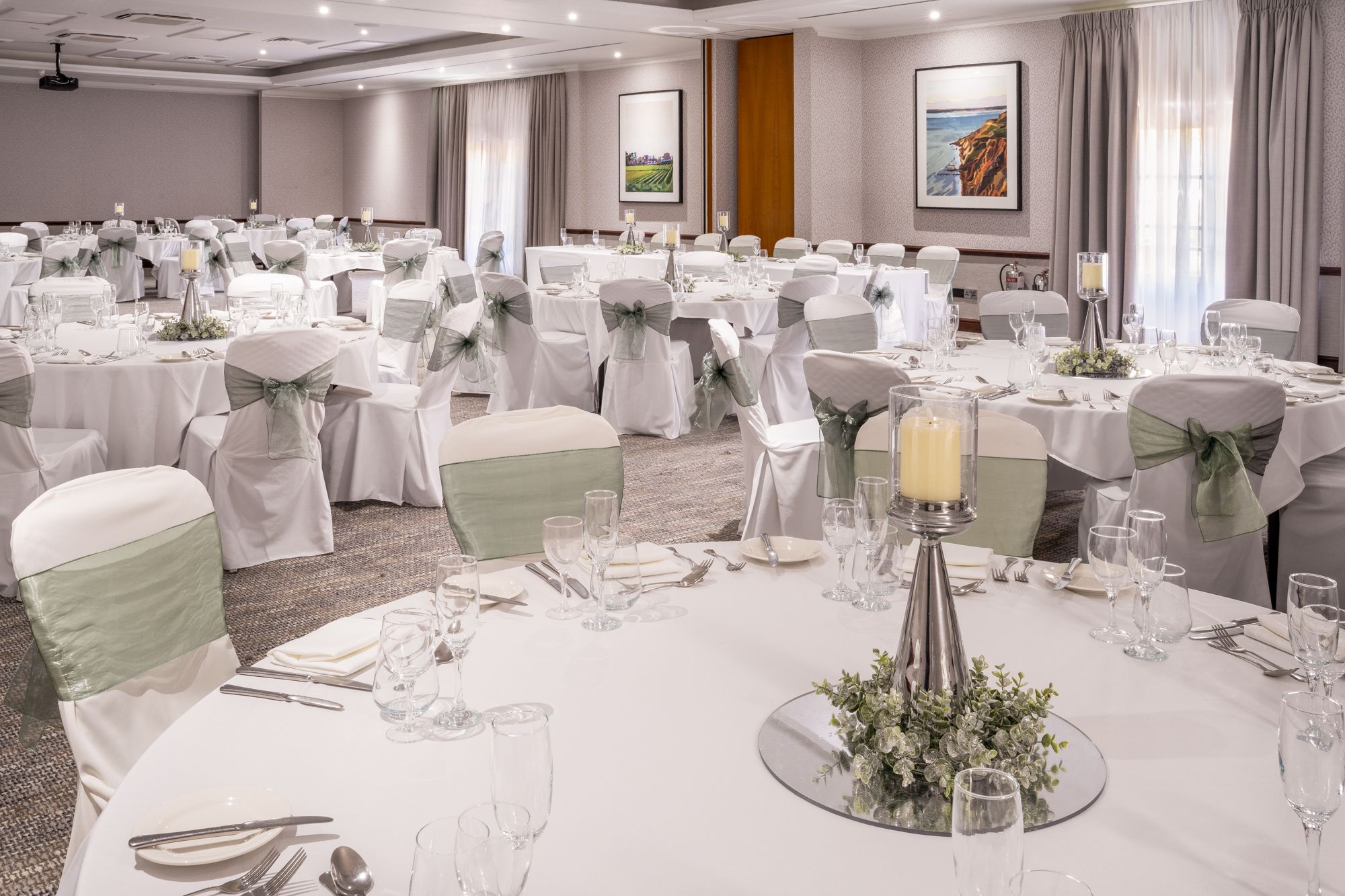 Hambledon Suite cabaret style wedding layout wide view