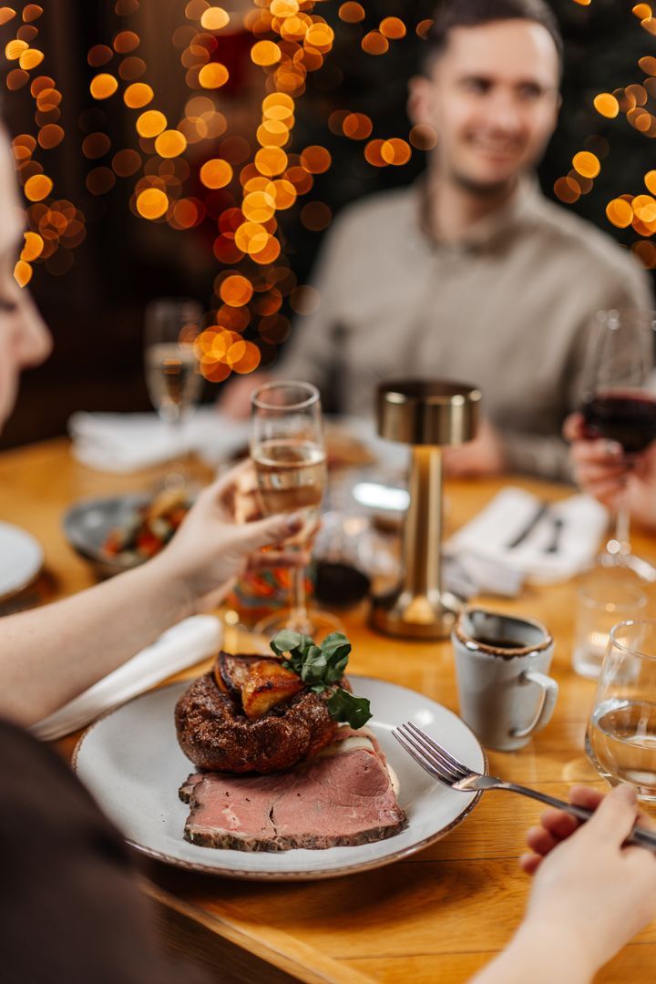Beef Christmas dinner at festive Christmas dining
